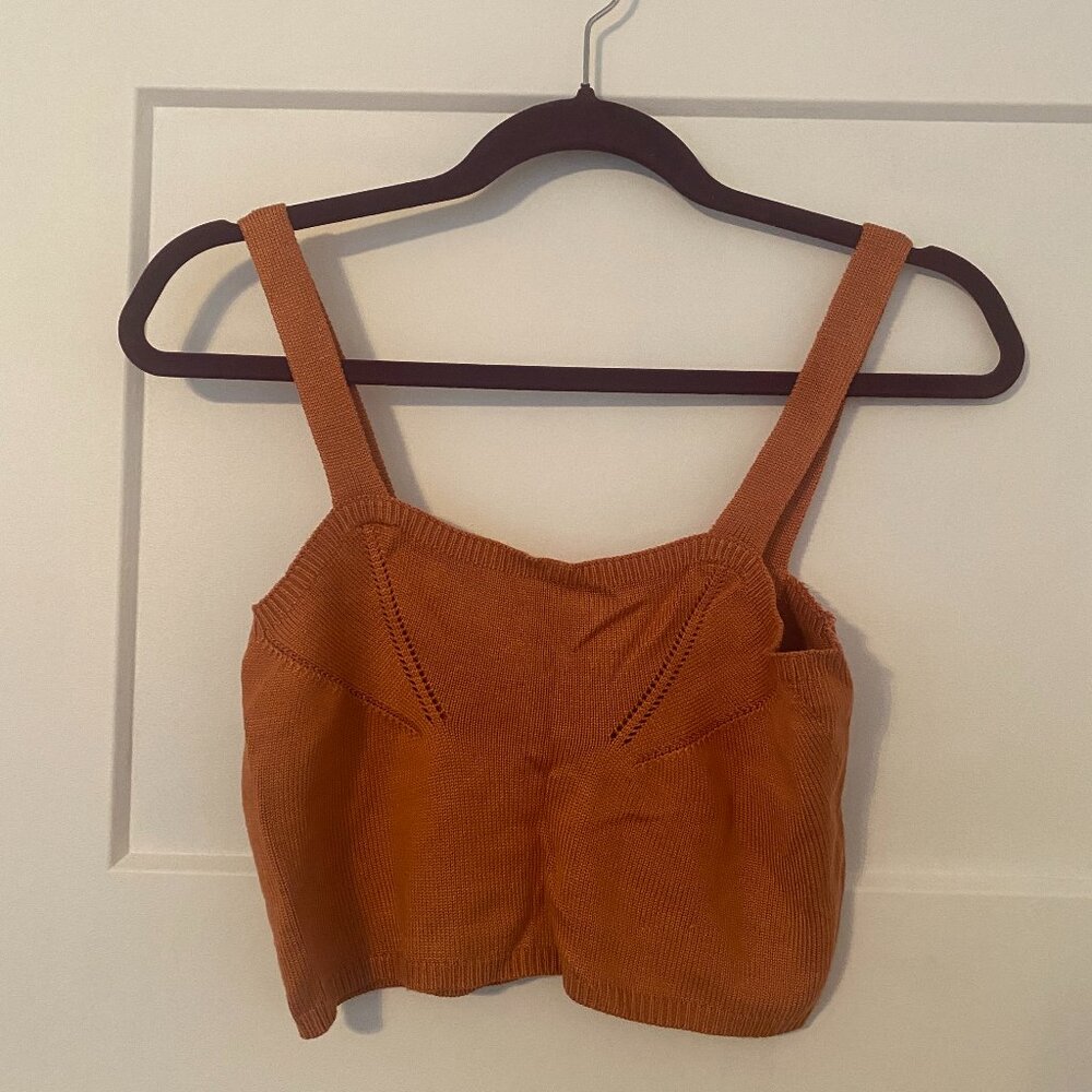 Ichi Temia Knit Crop Top in Caramel